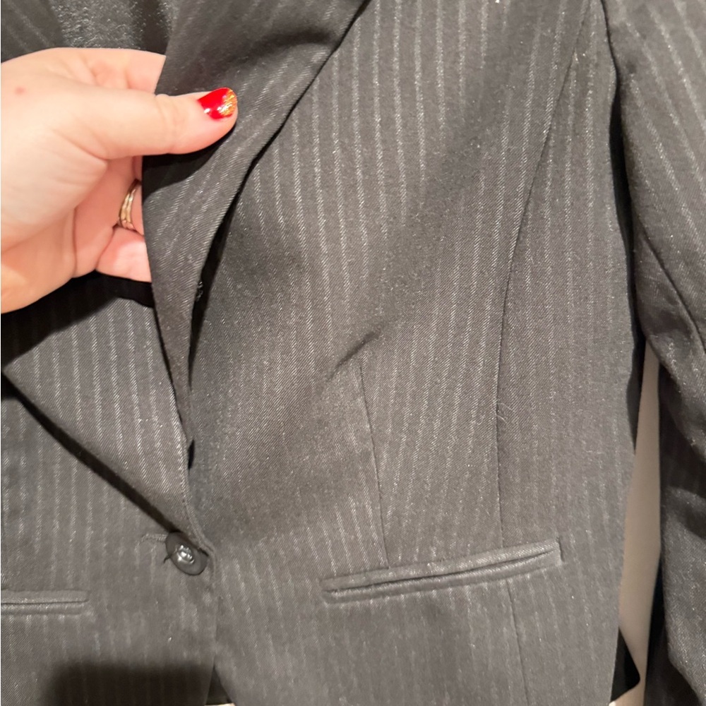 Aqua Charcoal Pinstripe Women's Blazer - Picture 2 of 4